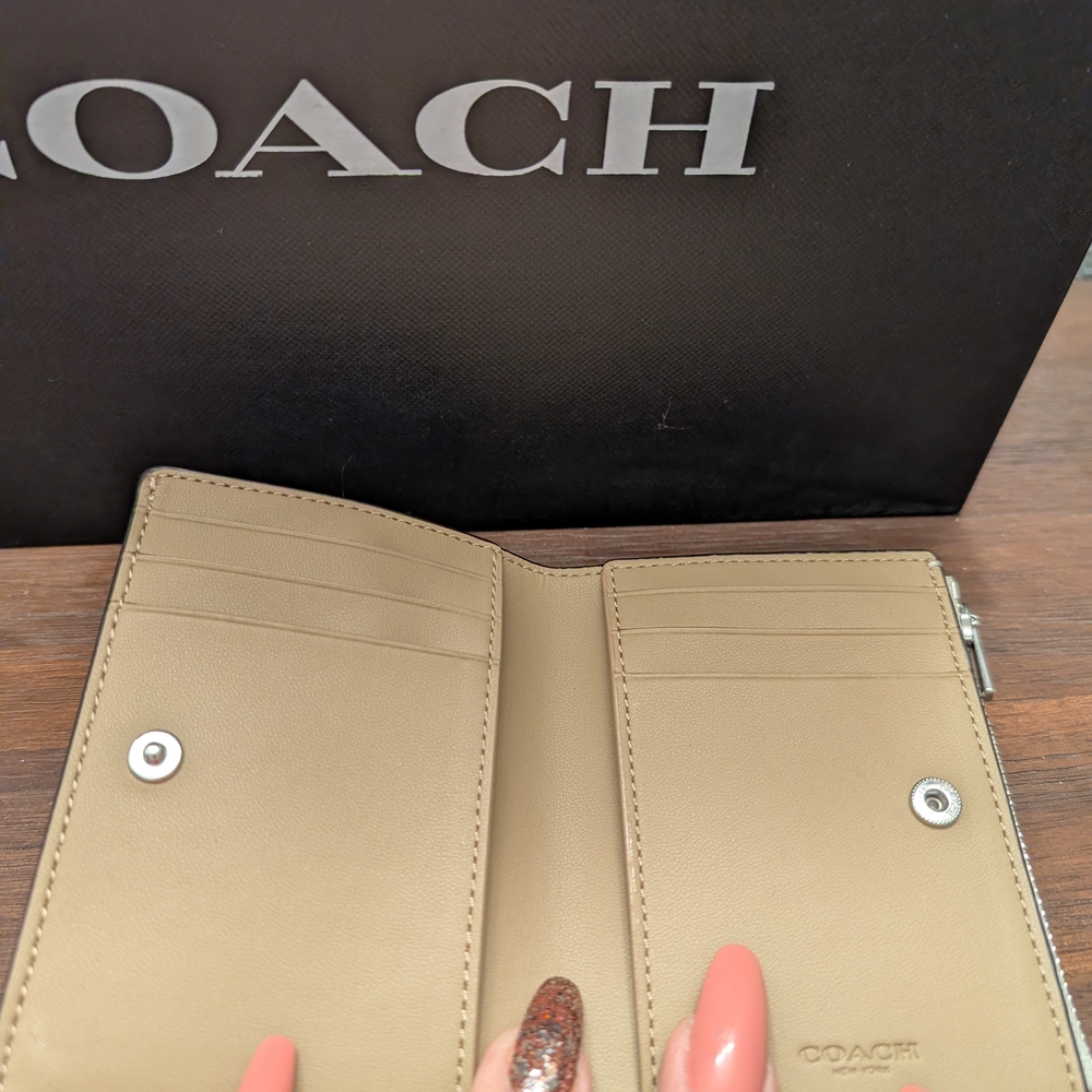 Coach Small Pebbled Leather Wallet in Light Beige - Picture 2 of 3